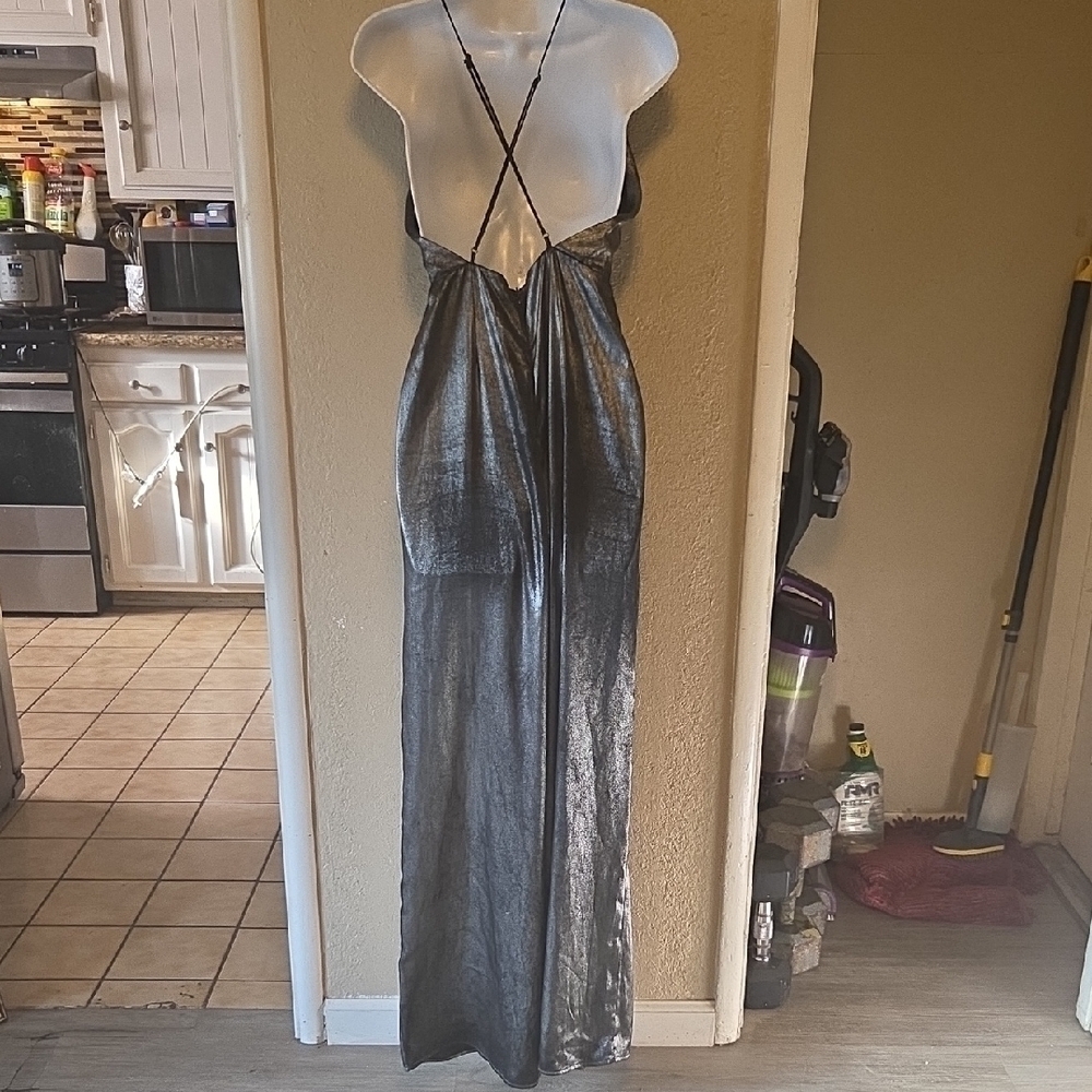 Astr Metallic Silver Halter Jumpsuit - Picture 2 of 6
